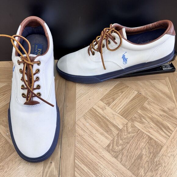 Polo Ralph Lauren Vaughn Sneakers Cream Leather Size 11.5D Loafers main image 4